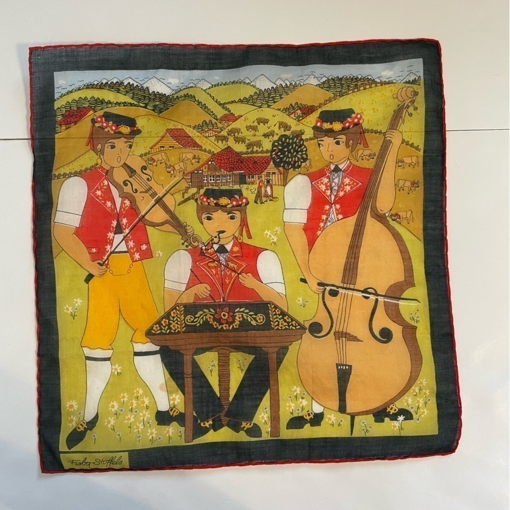 Vintage Fisba Stoffels Musical Trio 10.5” Scarf Handkerchief